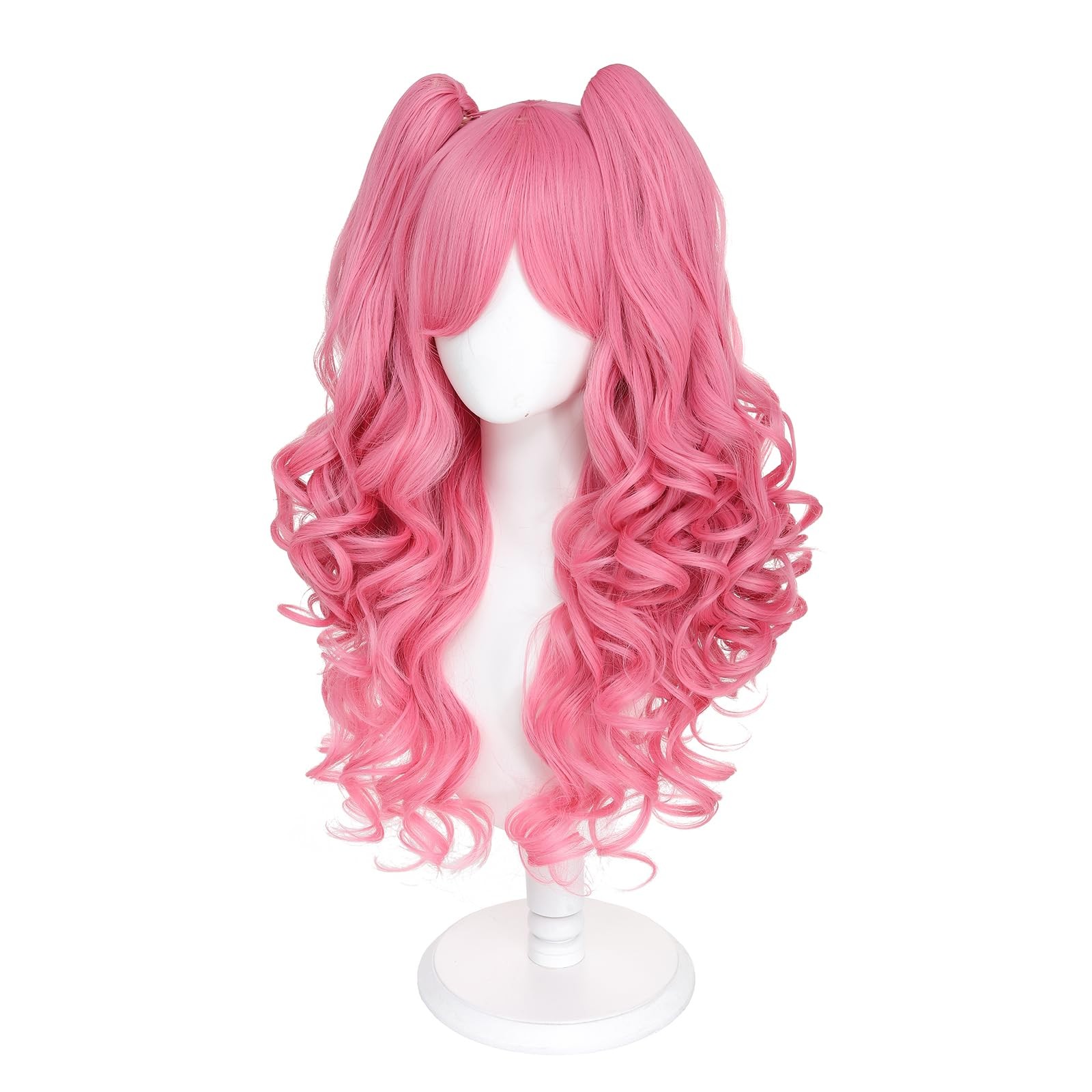 Long Curly Pink Lolita Wig 2 Ponytails Clip on Cosplay Wig for Women Anime Pa…