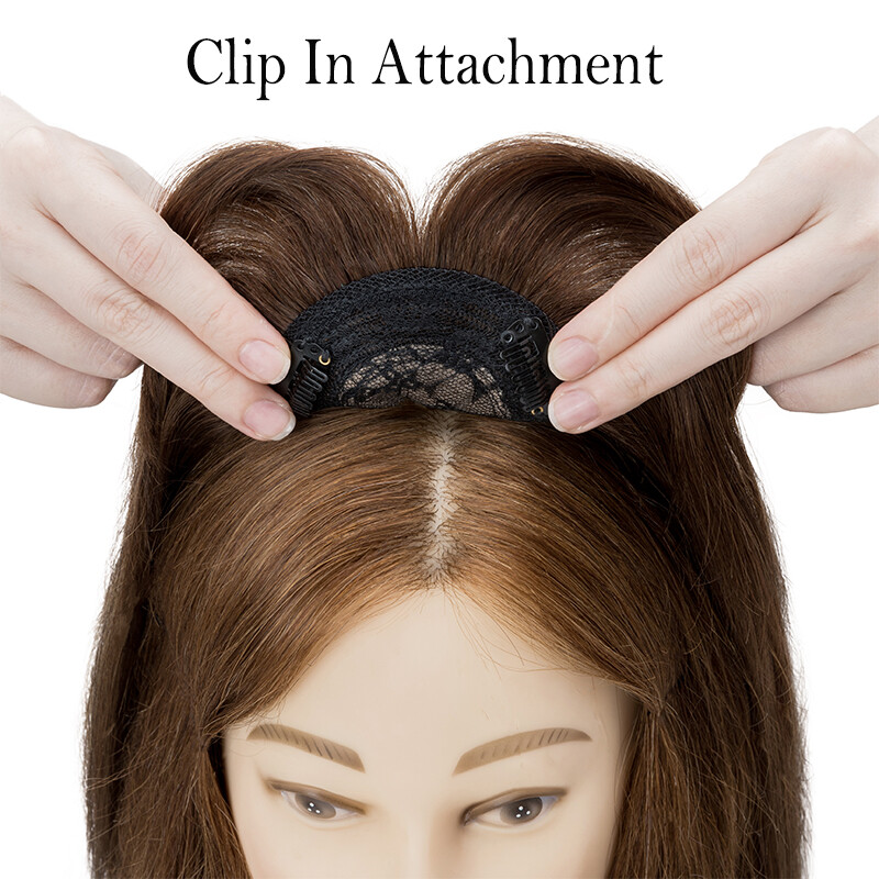 Clip In 100% Remy Human Hair Piece Topper Toupee Hairpiece Bangs Middle Parting