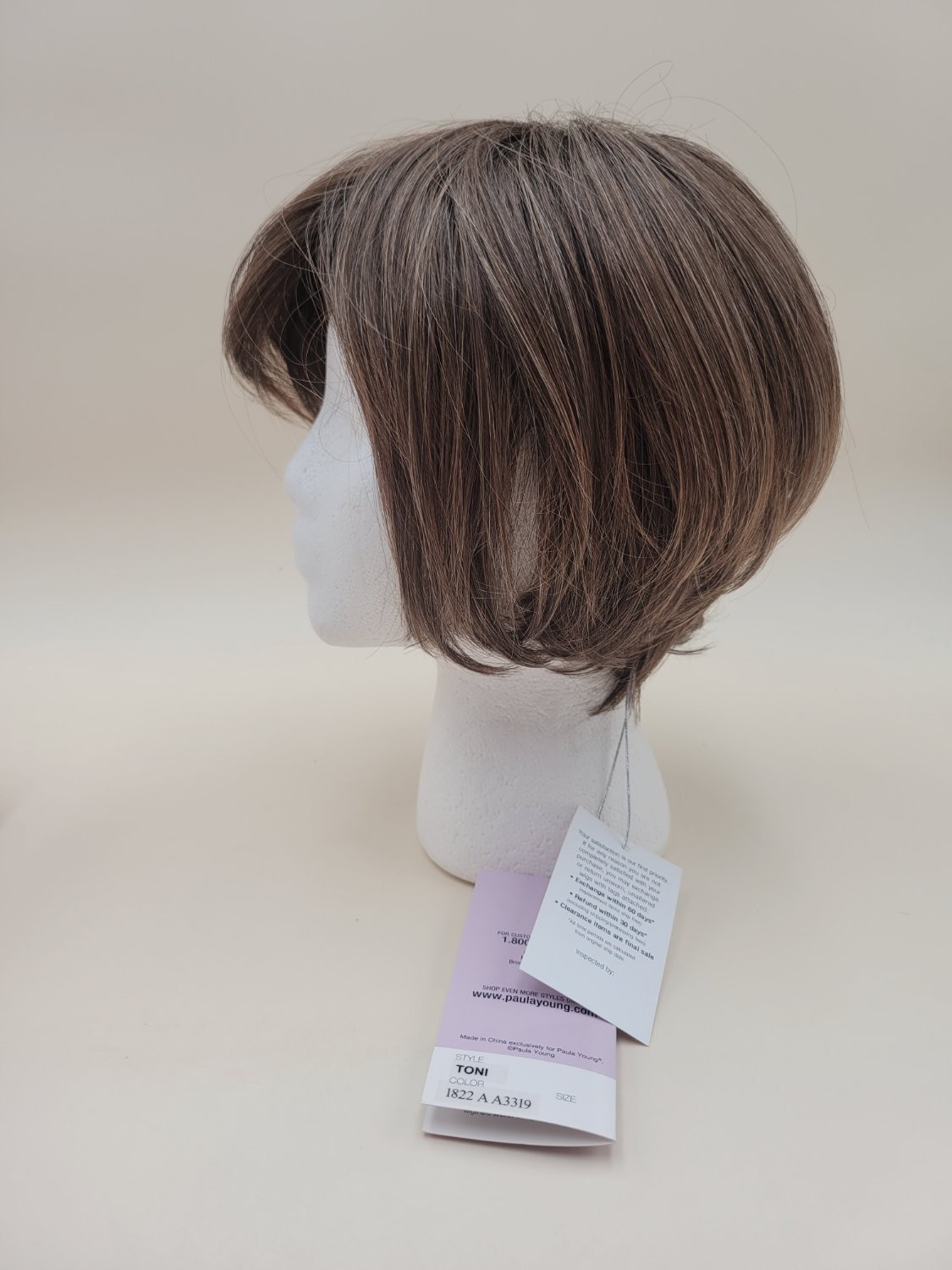 Paula Young Toni 100% Human Hair Wig Color 1822 A Brown Highlights Average Cib