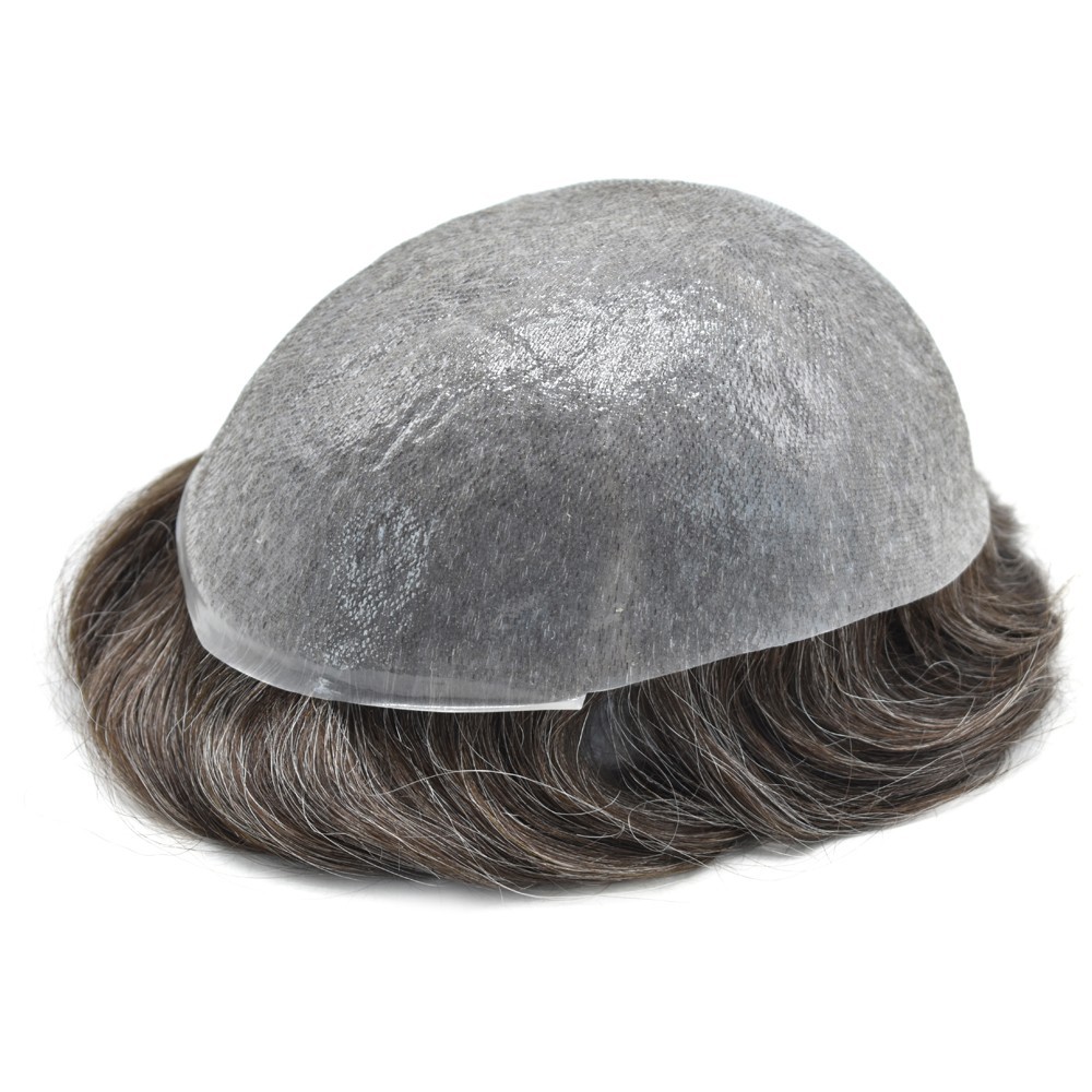 Hair Piece for Men Ultra Thin Skin V-looped Mens Toupee Full Poly Human Hair 70%