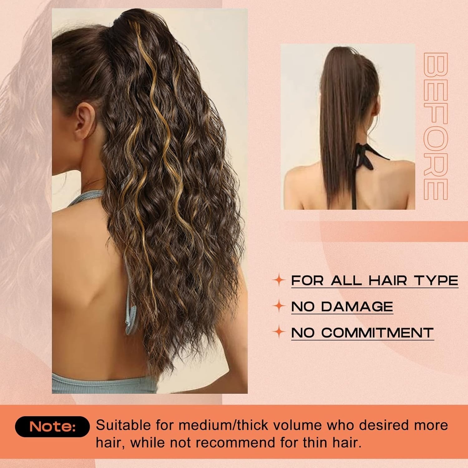 18″ Highlight Ponytail Extension Claw Clip Wavy Thick Hairpiece Chocolate Brown