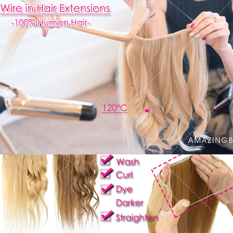 One pieces No Clips Fish Line Hair Wire /on In Remy Human Hair Extensions W56