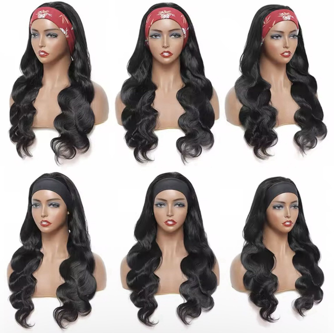 Women’s Long Wavy Black Synthetic Headband Wig Hairpiece One Size