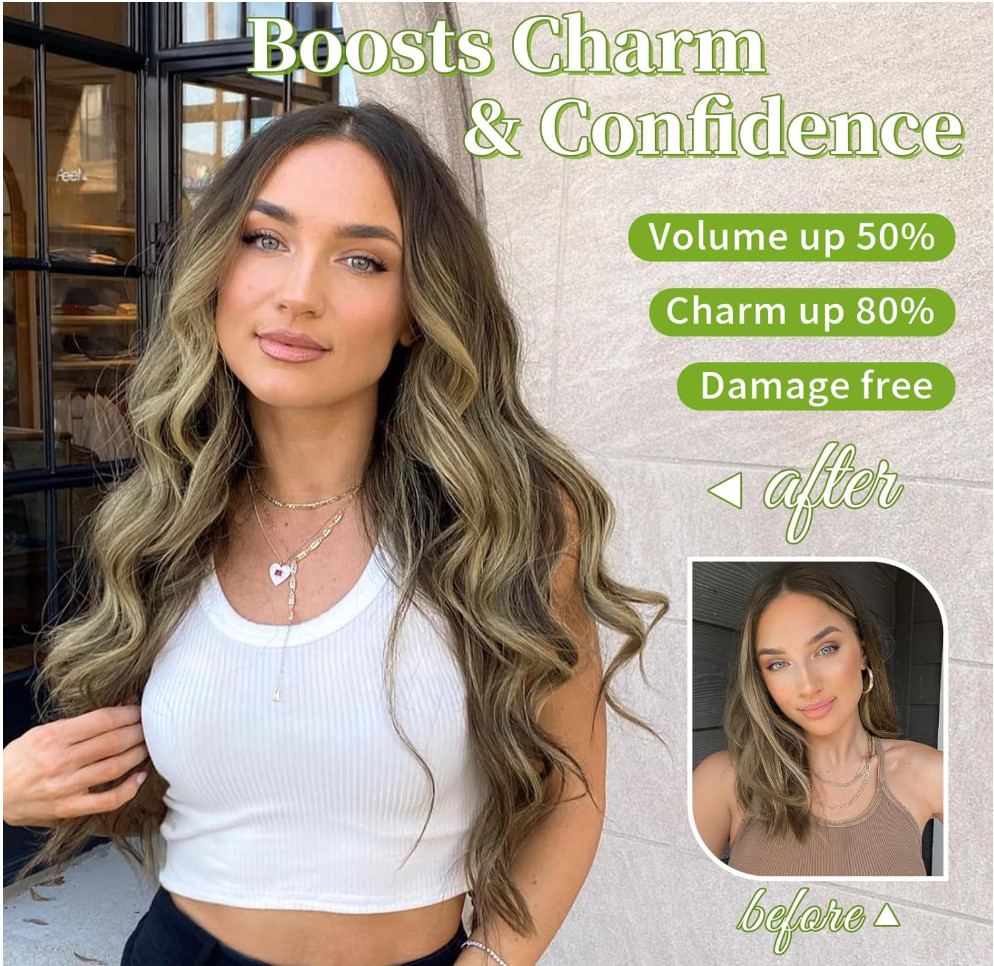 KooKaStyle Invisible Wire Hair Extensions 20″ Light Brown Ash Blonde Mix P10