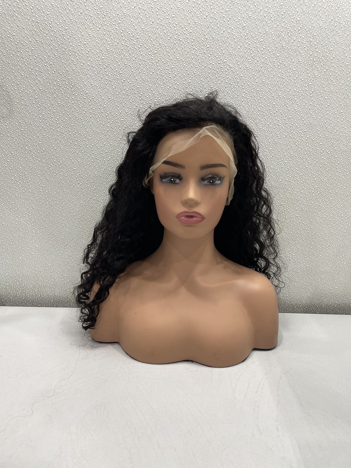 Natural Black Deep Wave Human Hair Blend 13×4 Lace Front 180% Density Wig, 20″