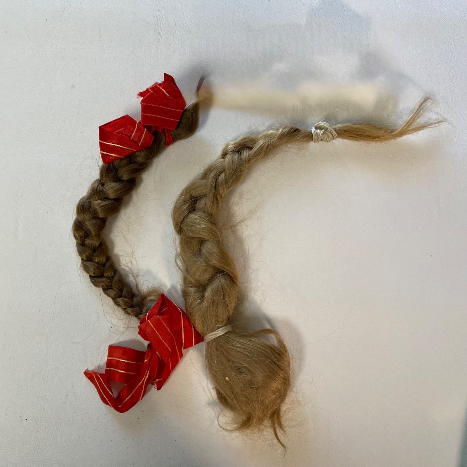 2 Antique Real Human Hair Braided • Brunette 9″ & Blonde 15″ 1900s