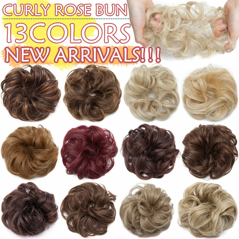 Natural Messy Rose Bun Curly Scrunchie Hair Extension Updo As Human Hairpieces