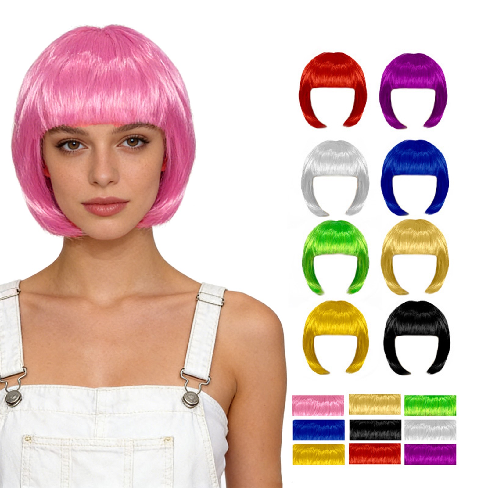 Women 1Pcs Blunt Bangs Wig Bob Wigs Full-Head Wig Classic Short Bob Wig