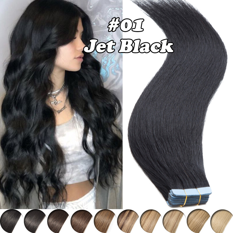 100% Human Remy Hair Extensions 60PCS Thick Tape in Skin Weft Full Head #Grey US
