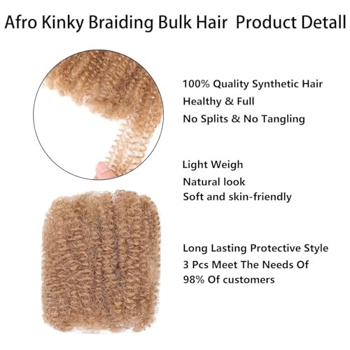 Afro Kinky Curly Braiding Bulk Hair For Mini 16 Inch (Pack of 3) Honey Blonde#