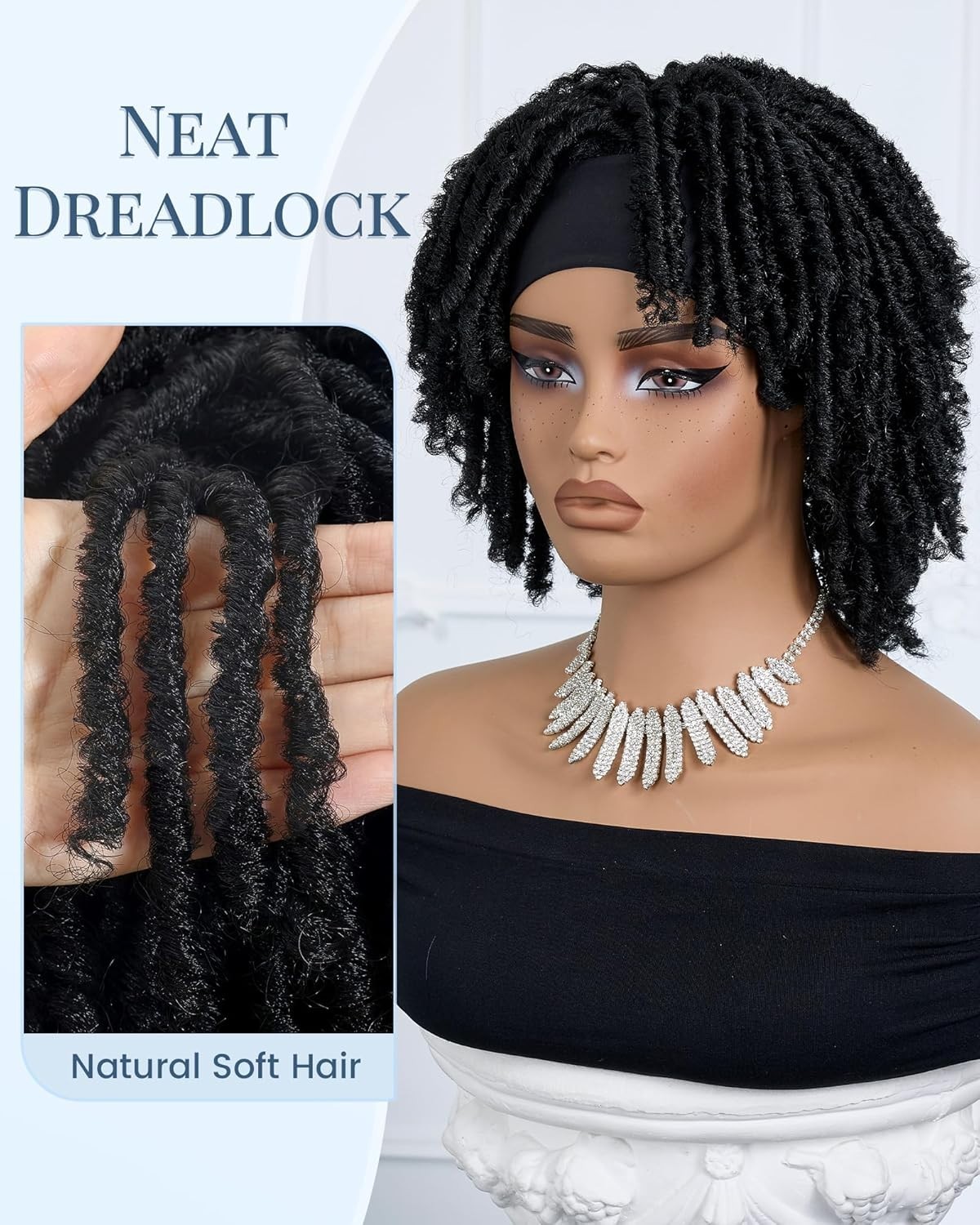 Afro Curly Short Dreadlock Braided Headband Wigs for Black Women Synthetic 12in