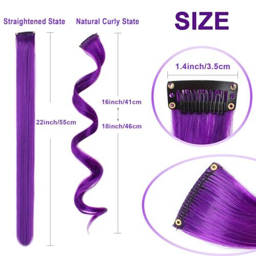 10 PCS Purple Hair Extensions, Curly Wavy Synthetic 10 PCS-Dark Purple