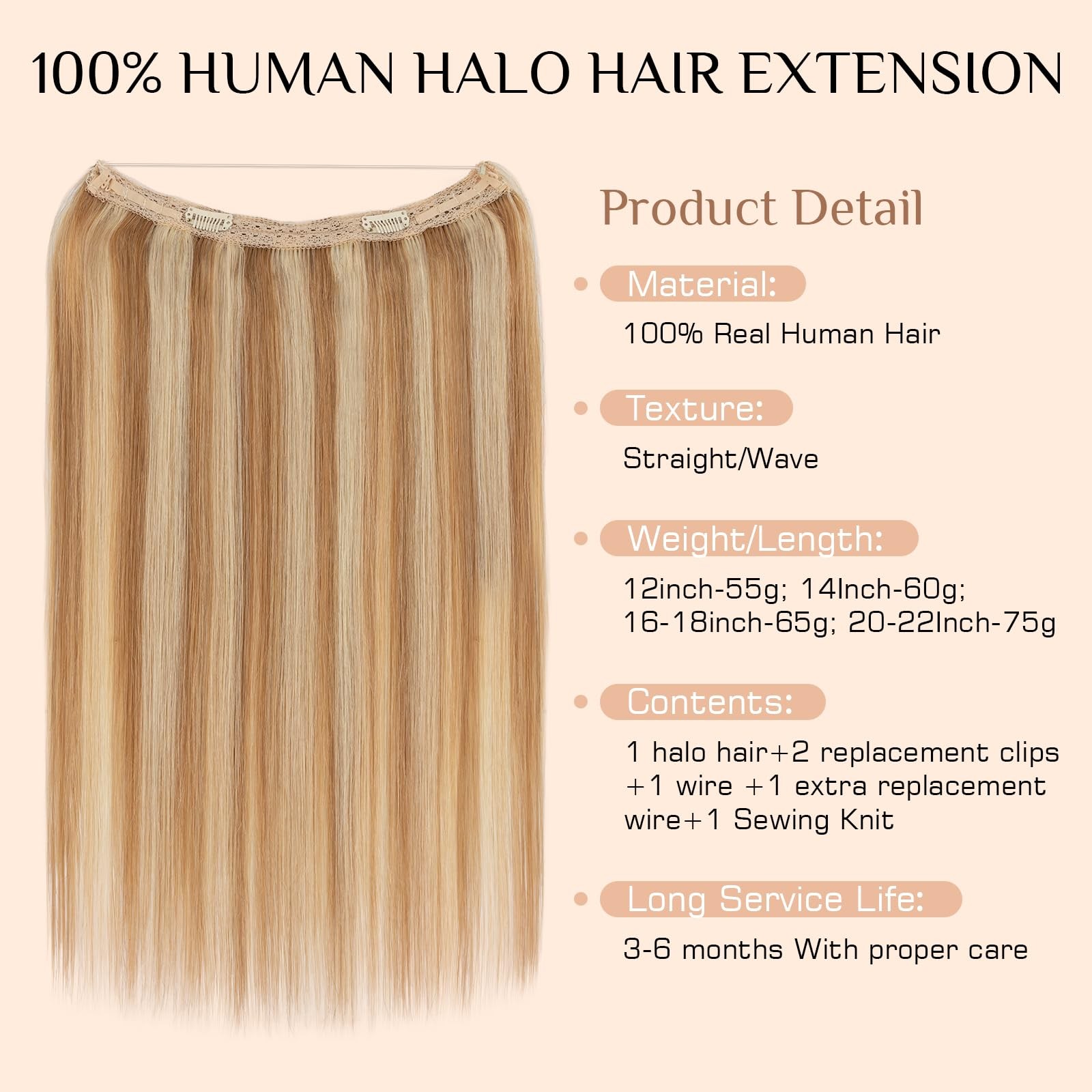 Rich Choices Halo Hair Extensions Real Human Hair Remy Hairs Halo Extension For