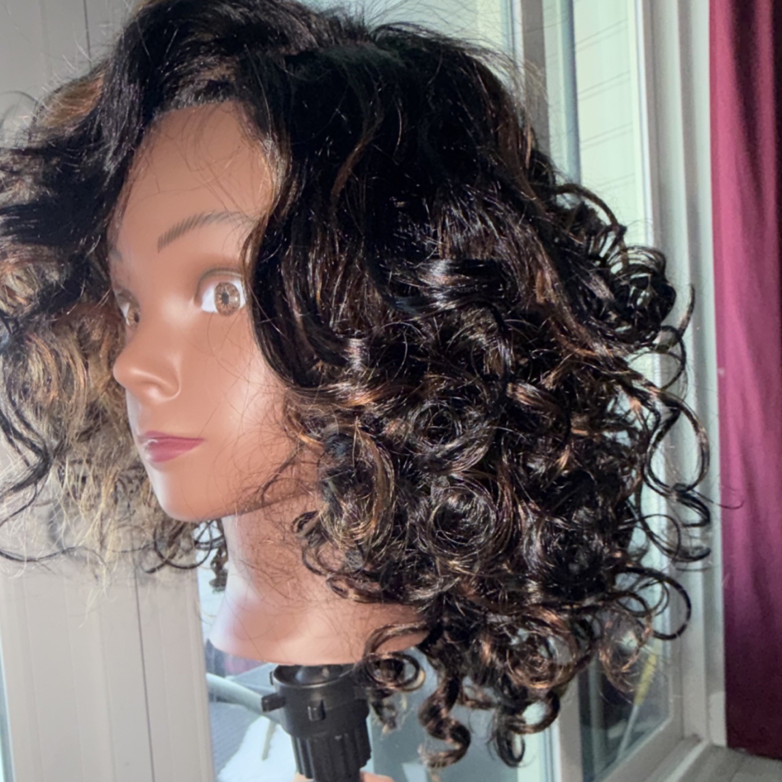 Curly Lace Front Wig with Adjustable Straps Black Brown Highlight HUMAN HAIR