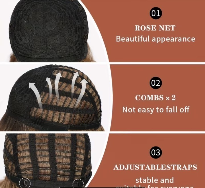 Wavy Bob Black Brown Highlight Wigs with Bangs for Women Short Bob Curly Wig