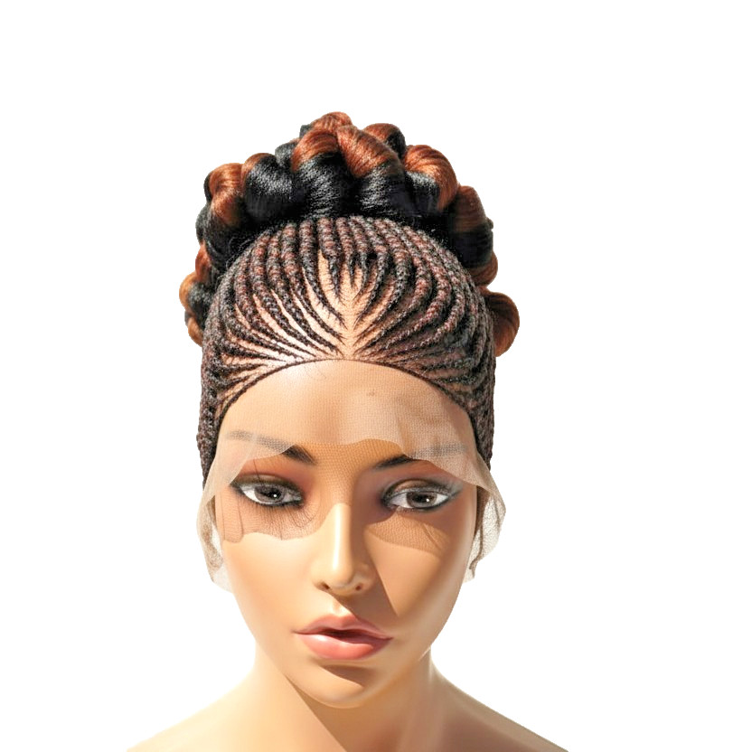 Braided Wig Cornrow with Jumbo Twist Braids Puff Knots. Full Lace with Baby Hair