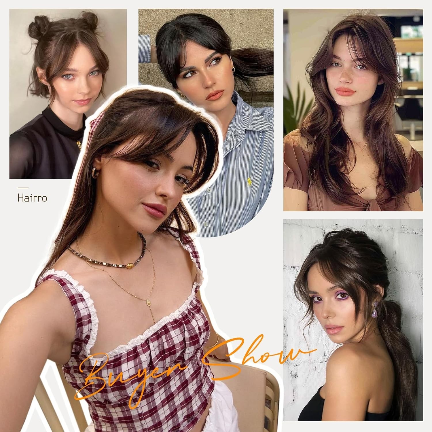 Hairro Human Hair Toppers For Women No Bang Middle Part Side Bangs Hair Clip Wis