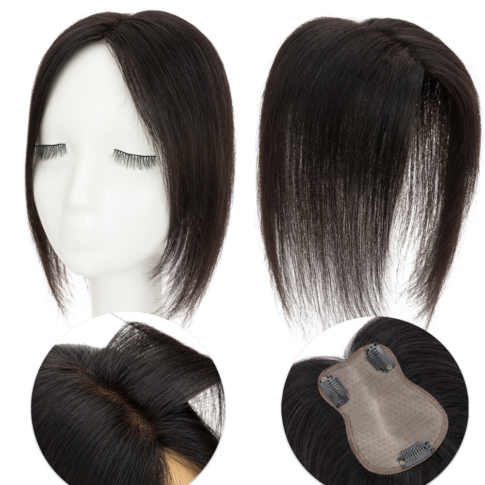 Hair Topper with Curtain Bangs Clip in HUMAN HAIR Piece Lace Base Hand-Tied 8*11