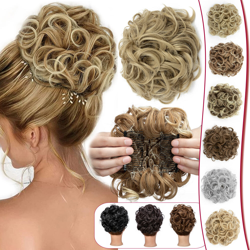 100% Thick Messy Bun Clip In Hair Extensions Curly Scrunchie Updo Chignon Combs