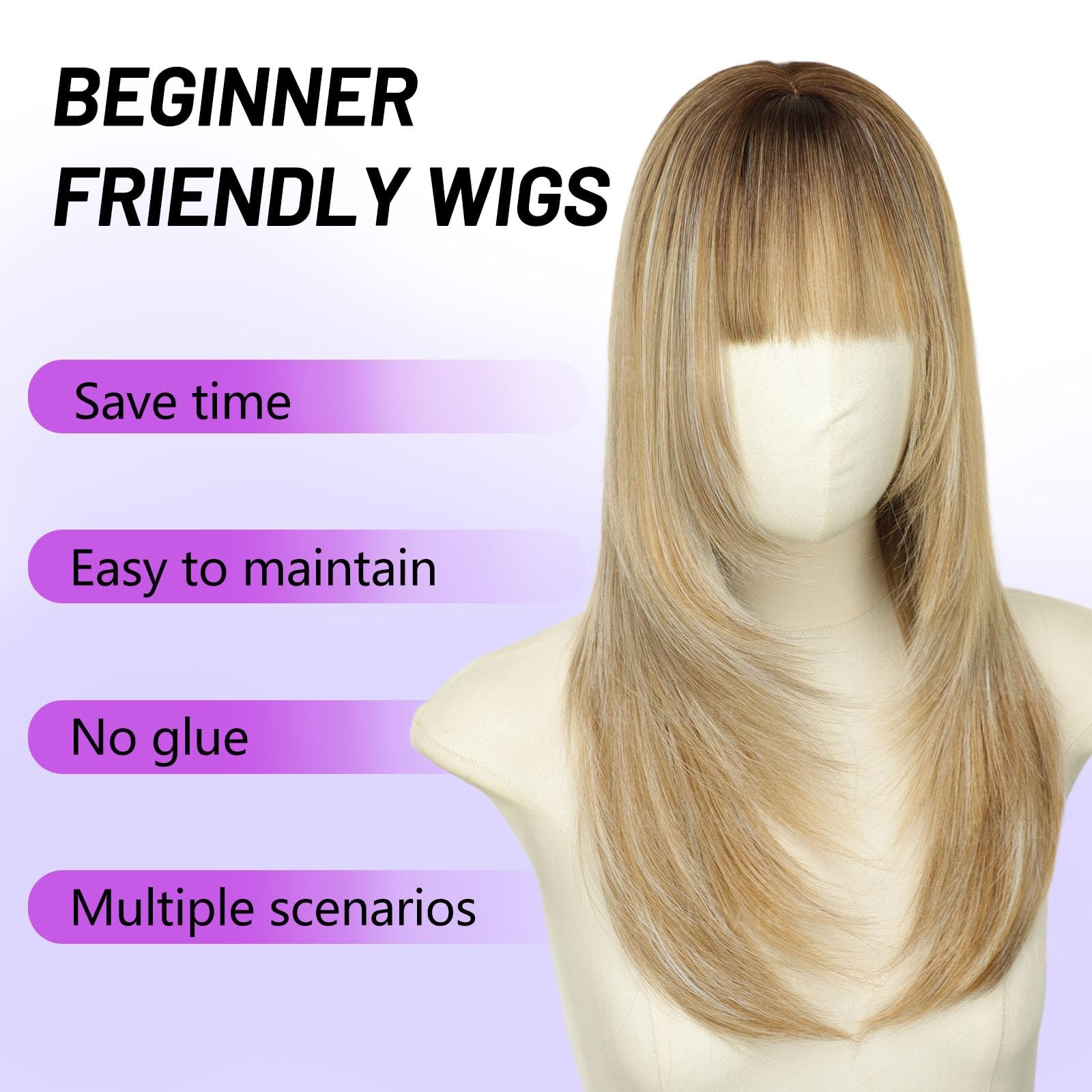 Aisi Hair Beginner Friendly Wigs Mixed Blonde Wig Bangs For Women Middle Length