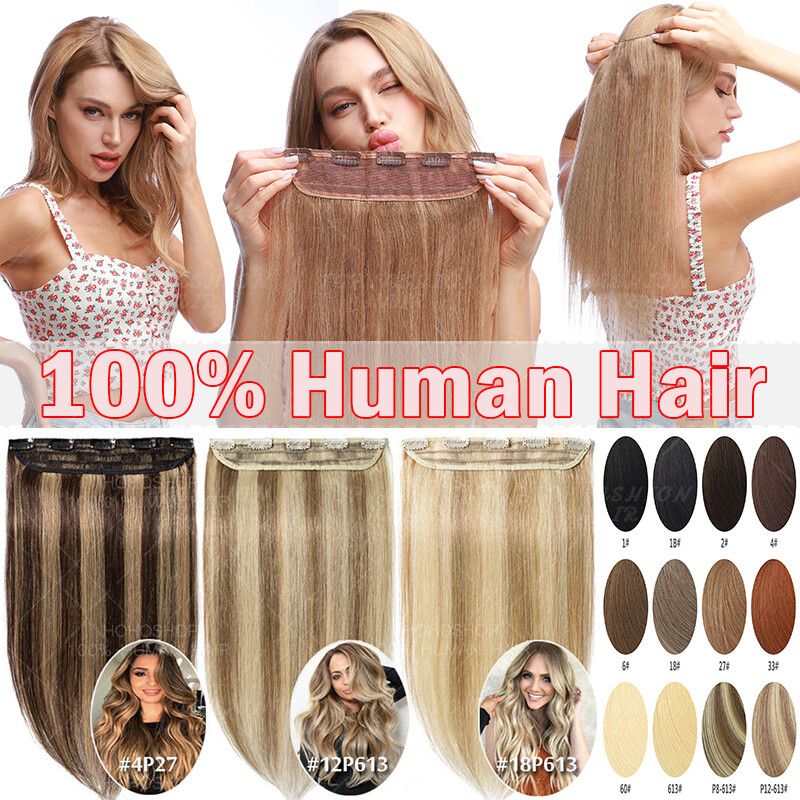 THICK Clip In 100% Human Remy Hair Extensions Full Head Weft One Piece Balayage