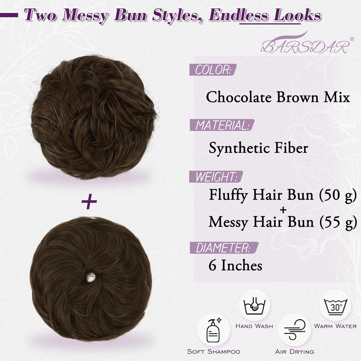 2 PCS Brown Messy Bun Hair Pieces – Elastic Chocolate Brown Messy Bun Scrunchies