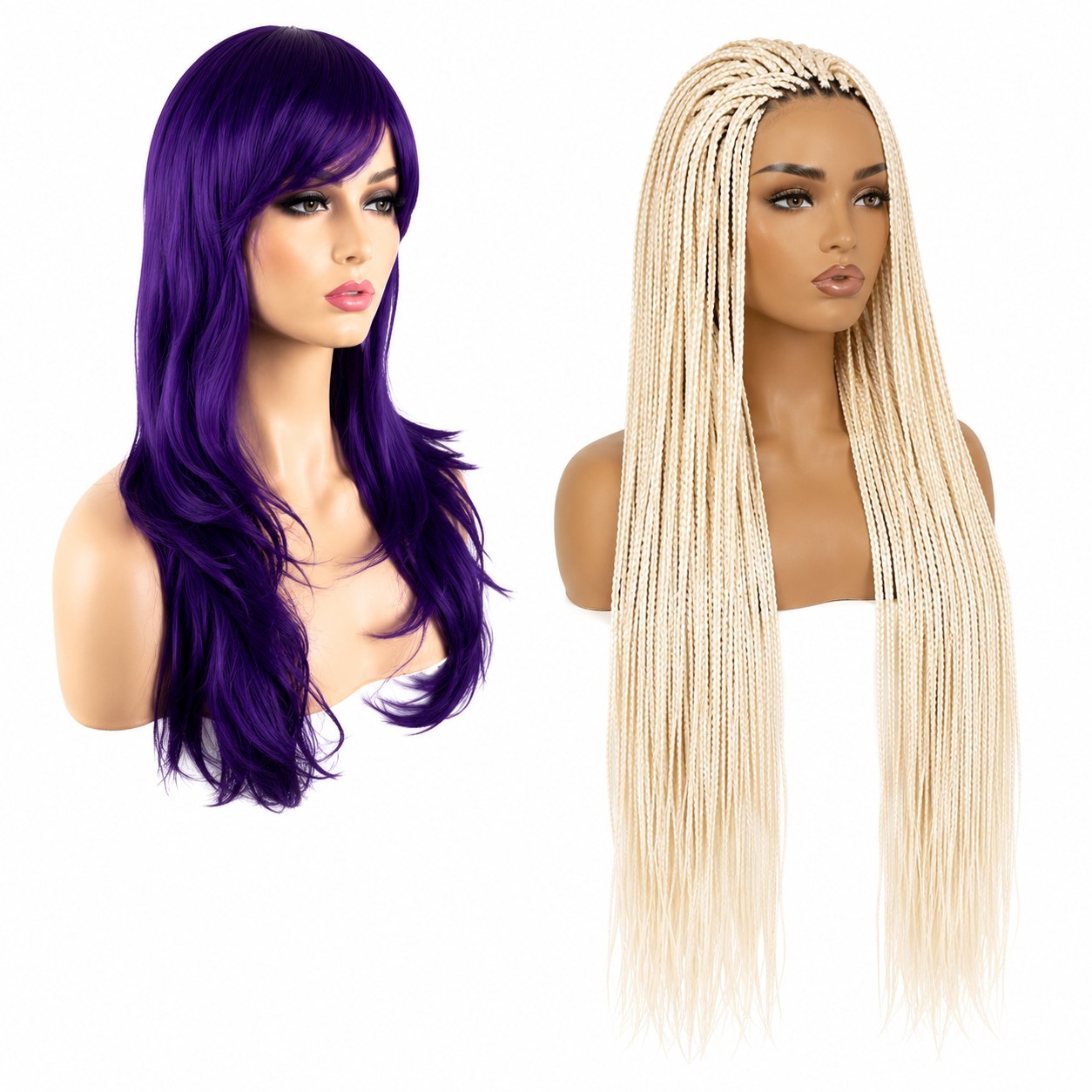 2PCS Purple Cosplay Hair Set with Glow In The Dark Braided Hair for Women Hallow