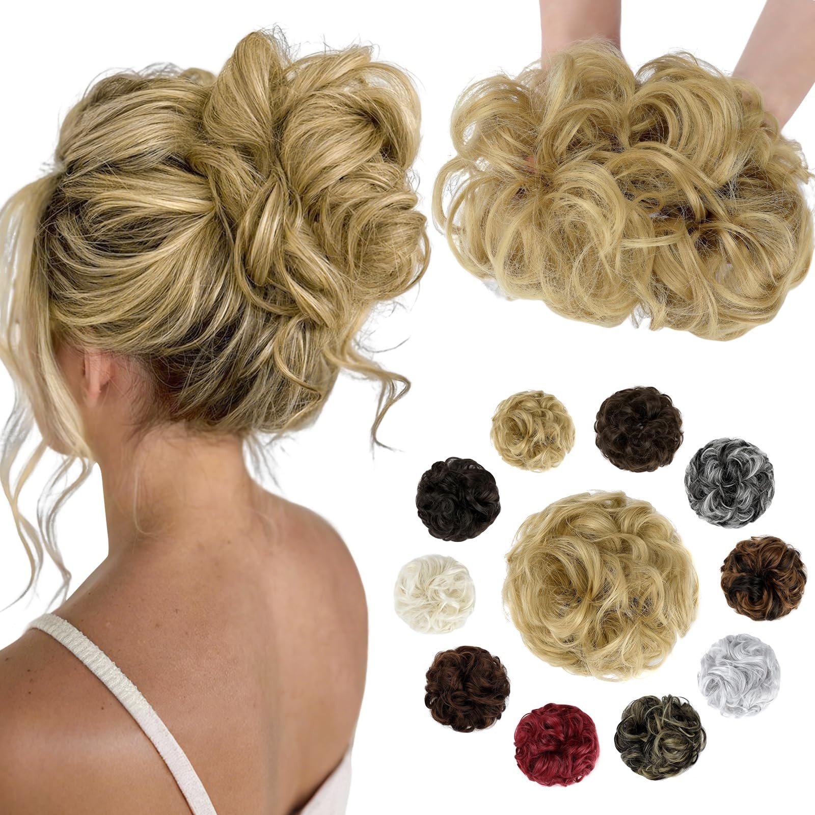 Messy Bun Hair Piece Wavy Curly Scrunchies Fluffy Donut Thick Updo Elegant Ch…