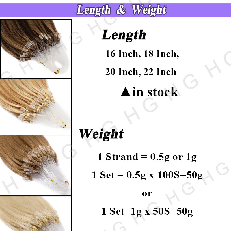 Good Quality Micro Ring Pre Loop 100% Human Hair Extensions 100g Thick Smooth HG
