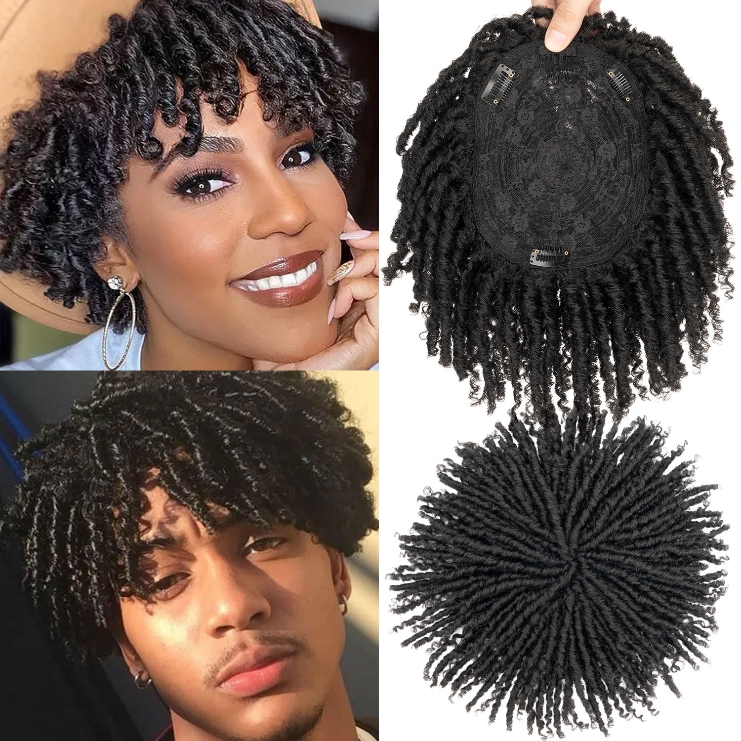 USA Dreadlock Toupee for Men Short Braided Hair Topper for Women Afro Curly Hair