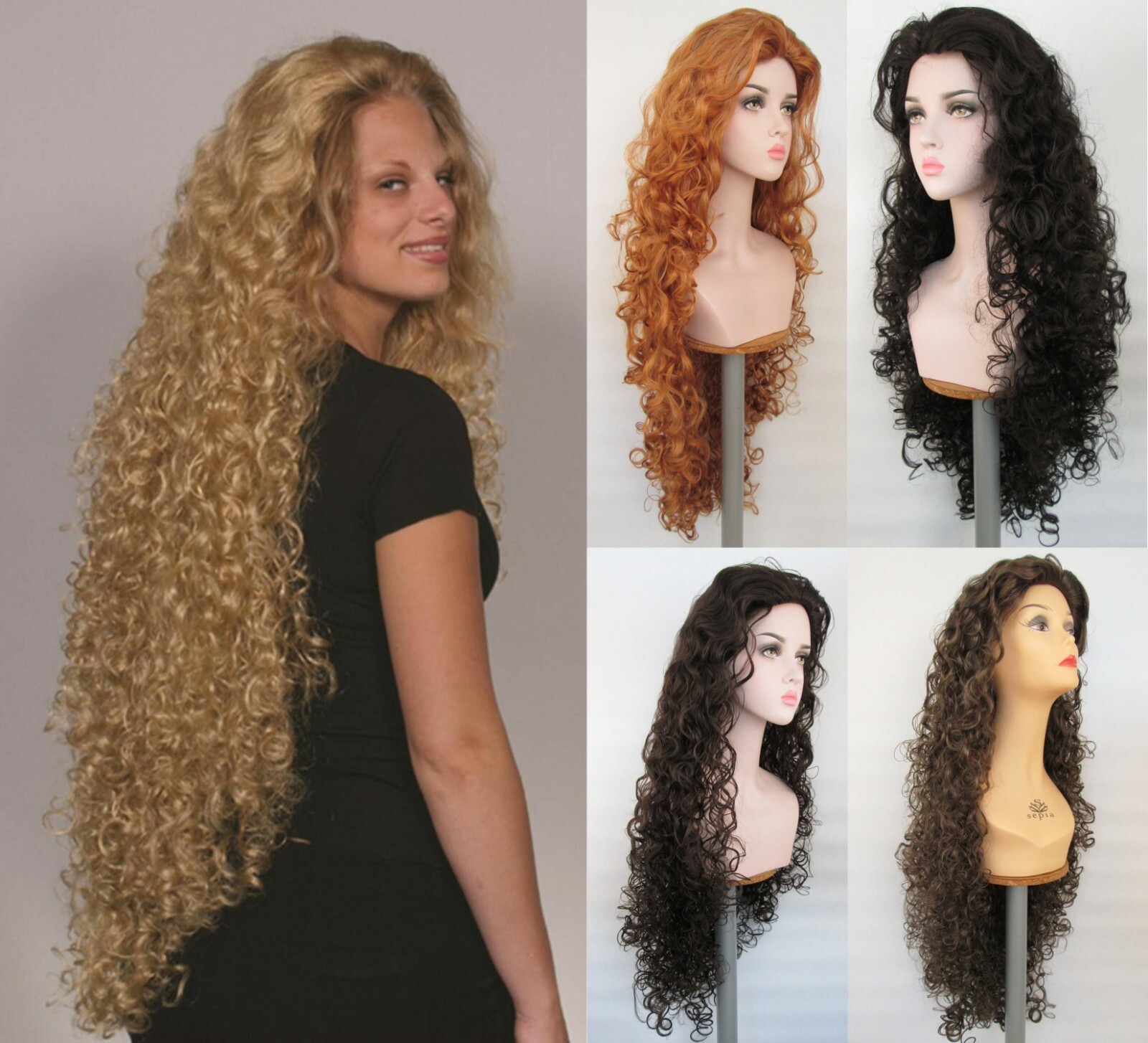 WOMEN 39″ SUPER EXTRA LONG CURLS CURLY HAIR LAYERED WIG NO BANGS ELECTRA MERIDA