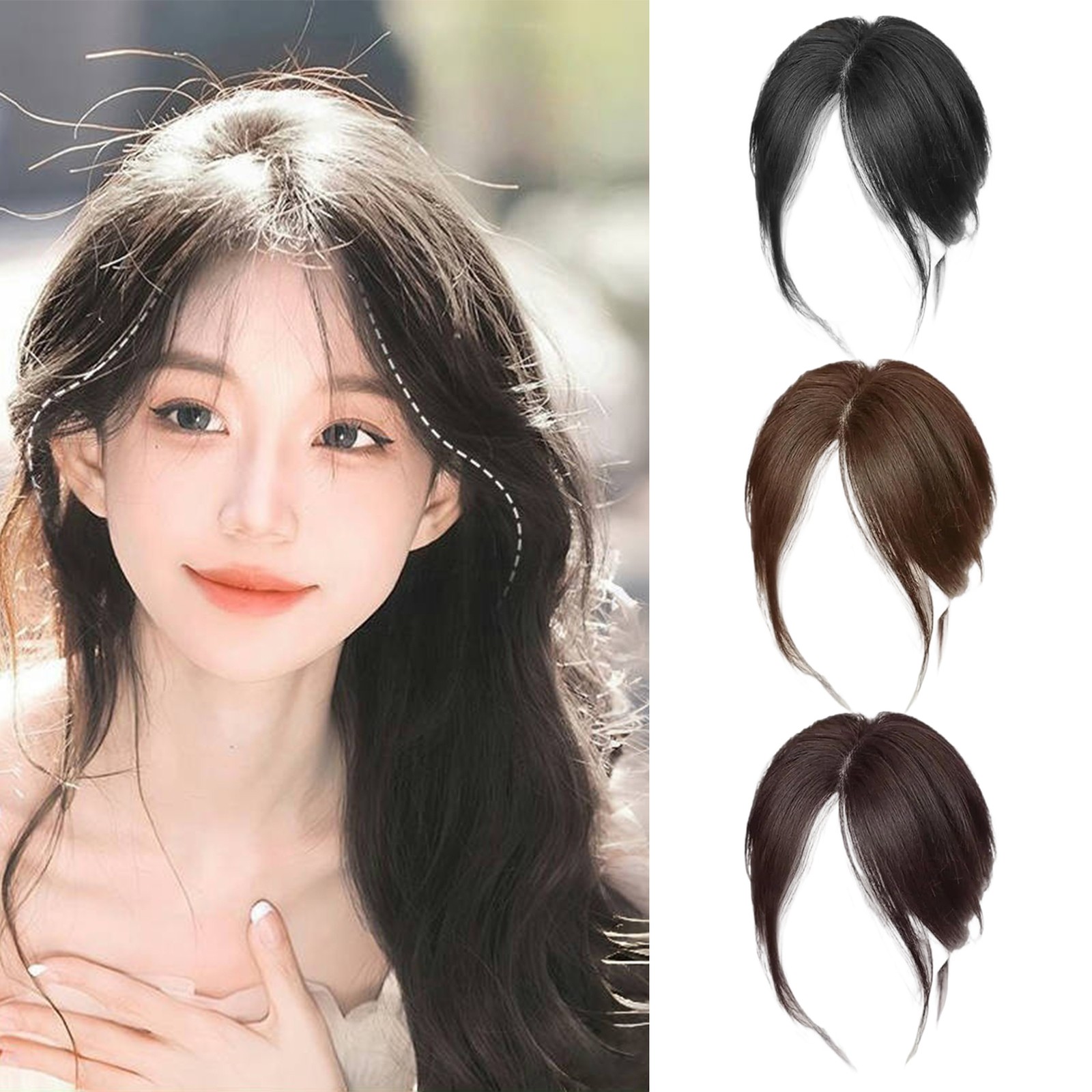 Human Hair Bangs Side Fringe Women Middle Part False Bangs Clip-in Hair