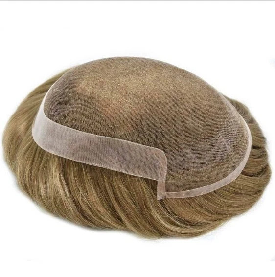 Mens Toupee French Lace Front Human Hair Replacement System Poly Skin Hairpiece
