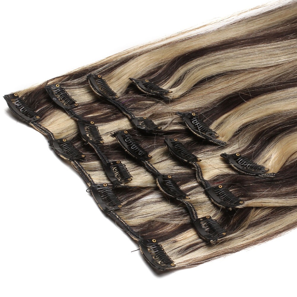 Clip in Hair Extensions Real Human Hair Durable Clip-on Sewn Wefts Hair 8pieces