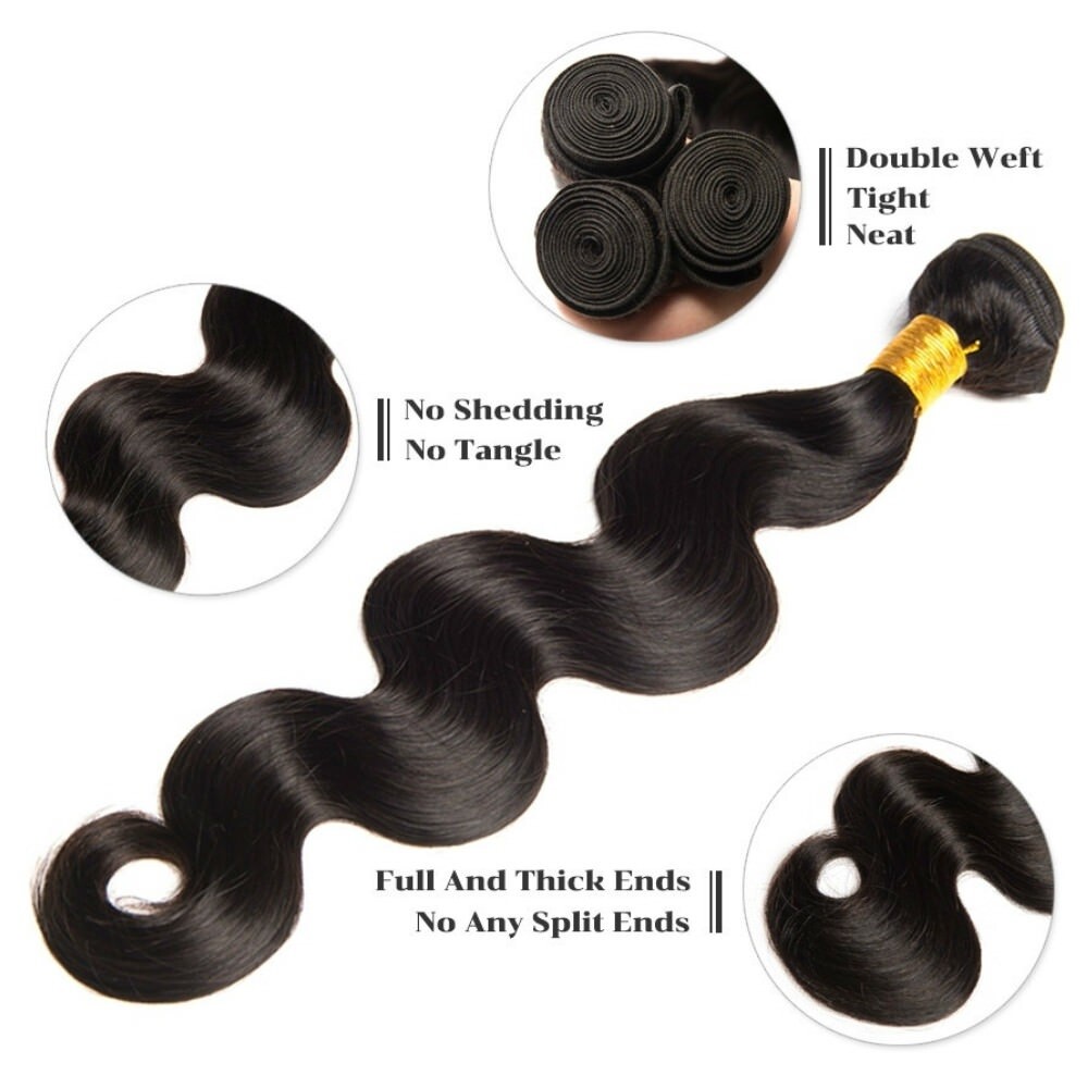 Unprocessed Virgin Human Hair Natural Black Body Wave Sew In 1 or 3 Bundles
