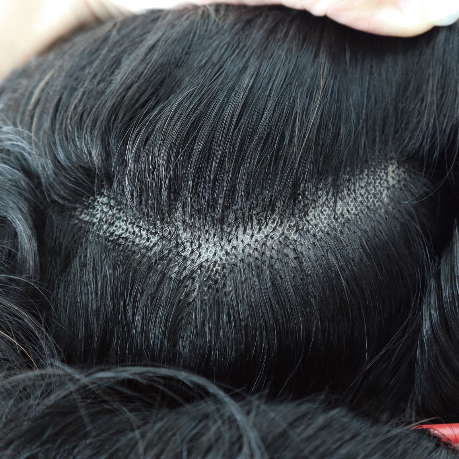 Toupee for MenHuman Hair Replacement System 法国花边聚乙烯皮肤发片 #1B-