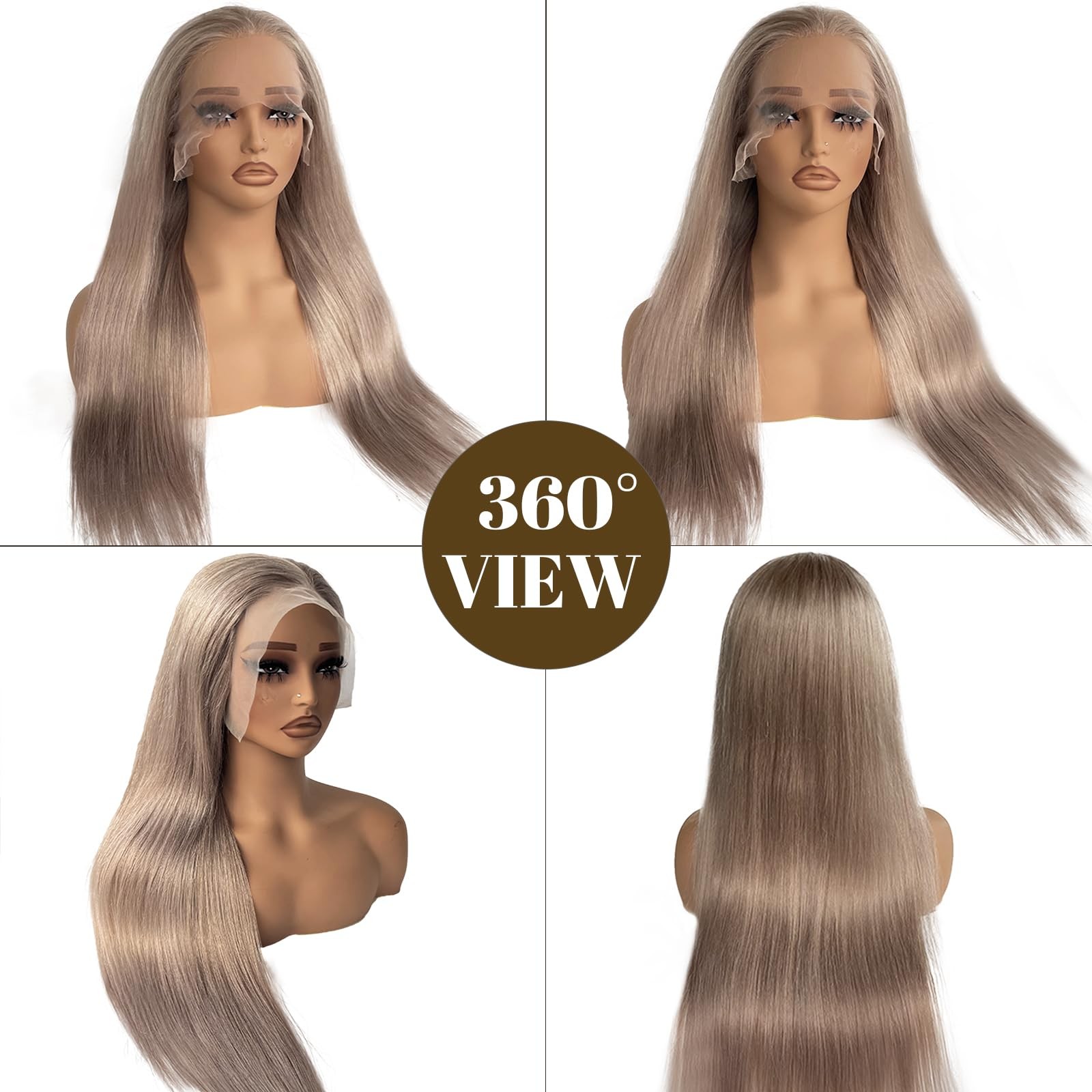 Belaved Ash Blonde Wigs Human Hair 13X6 Lace Front 18Inch Hd Wig Straight Grey