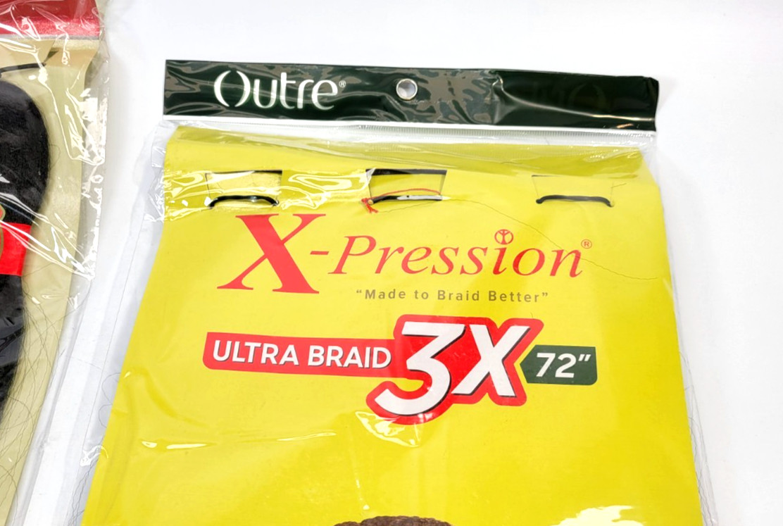 (2) Outre X-Pression 3X PreStretched Ultra Braid 72″ Kanekalon Color 1 JET BLACK
