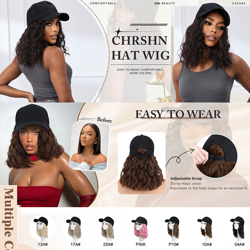 Baseball Hat Cap with Hair Extensions Synthetic Long Curly Ponytail Natural Wavy
