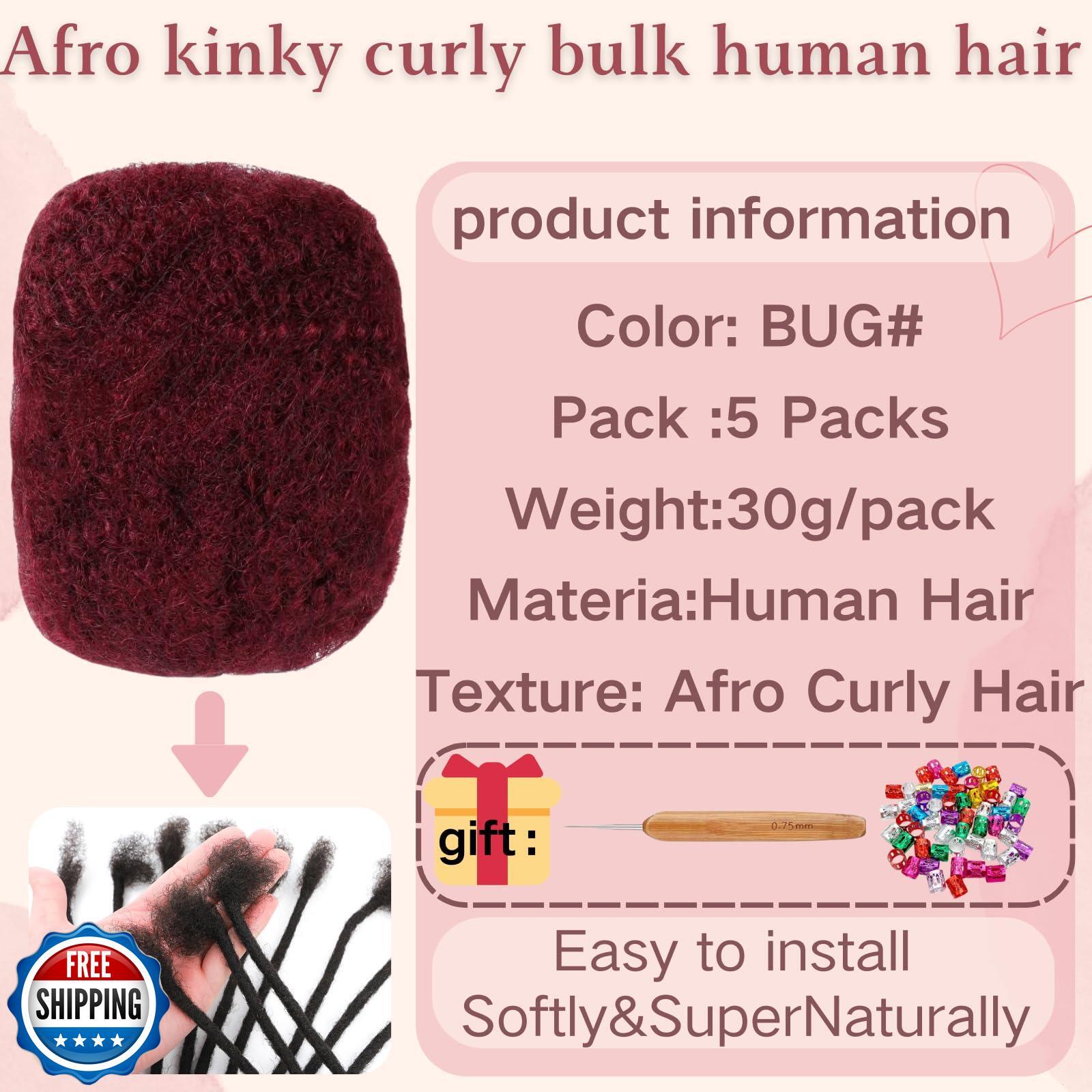 Afro Kinkys Bulk Human Hair for Dreadlock Extensions,Repair Locs, Twists and