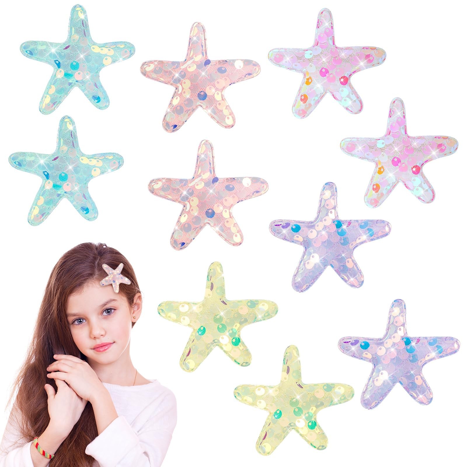 10pcs Mermaid Hair Clips,Starfish Hair Clips,Glitter Starfish Clips,Sequins B…