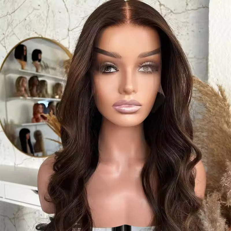13×6 Dark Brown body wave wigs 100% Human Hair Lace Front Wigs Bleached Knots