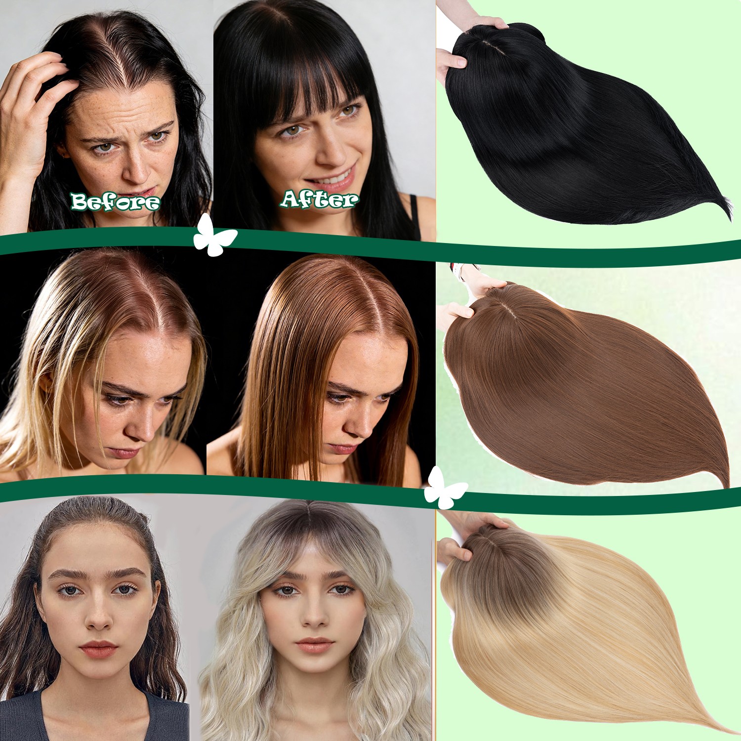 Clip In Topper Women Real As Human Hairpiece Synthetic Hair Topper Top Toupee US