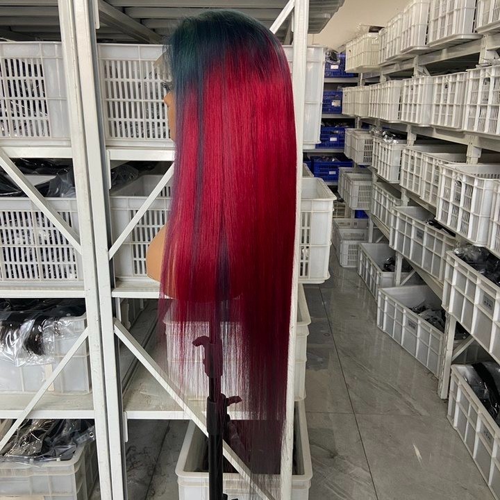 30inch Dyed As Shown Silk Straight 13×4 Transparent Lace Front Wig Human Hair