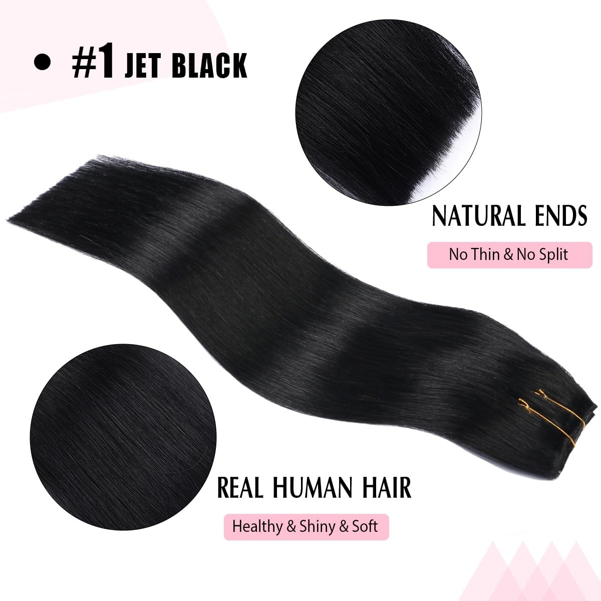 Surnel Hoal Human Hair Extensions Jet Black Invisible Fish Line Hair Extensions