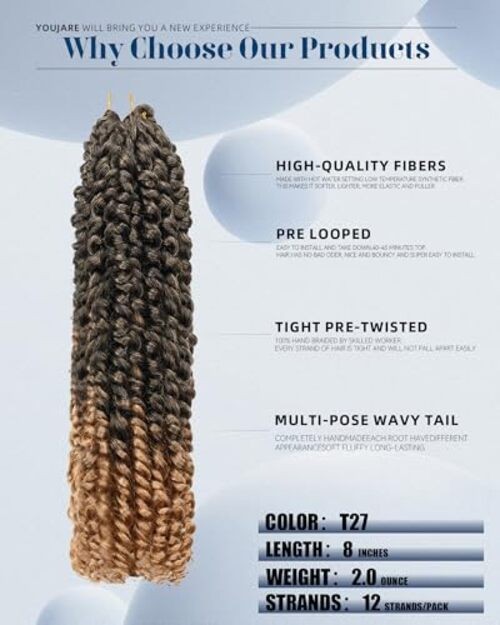 Pre-looped Passion Twist Crochet Hair 14 Inch 8 14 Inch (Pack of 8) T27