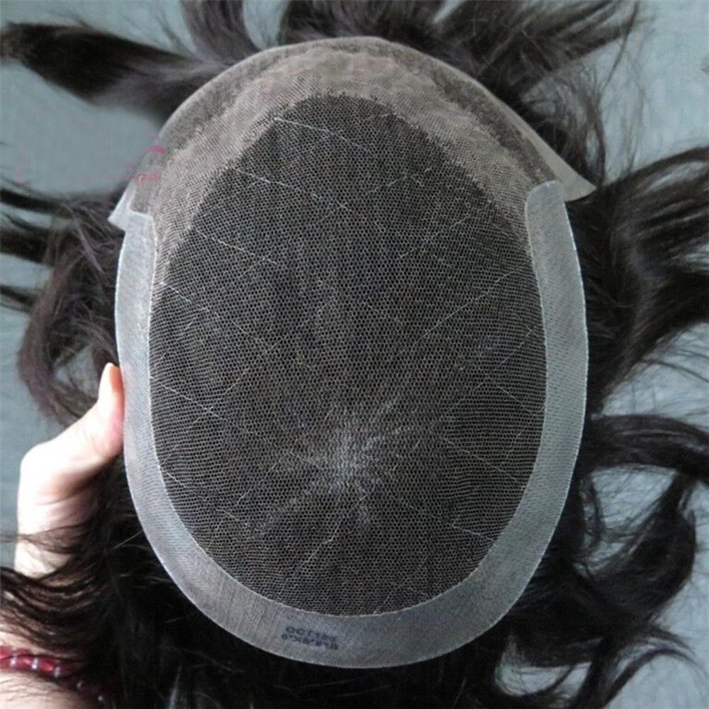 Mens Hair Replacement System Toupee Hair System French Lace Poly Skin Hairpieces