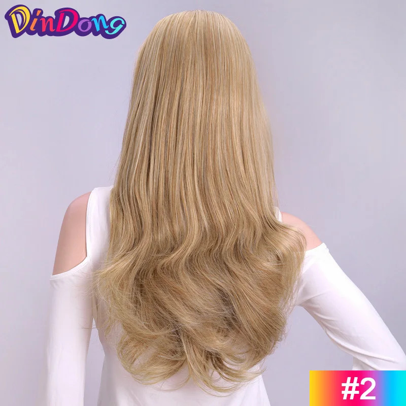 Clips In 24 Inch Blonde Synthetic Long Wavy 3/4 Half Wig Hairpieces For Women