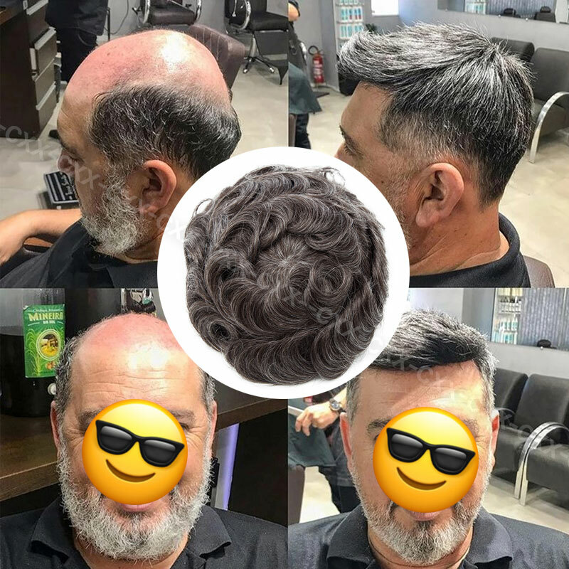 Mens Hair Replacement System Full Lace Poly Thin Skin Toupee Human Hair Piece PU