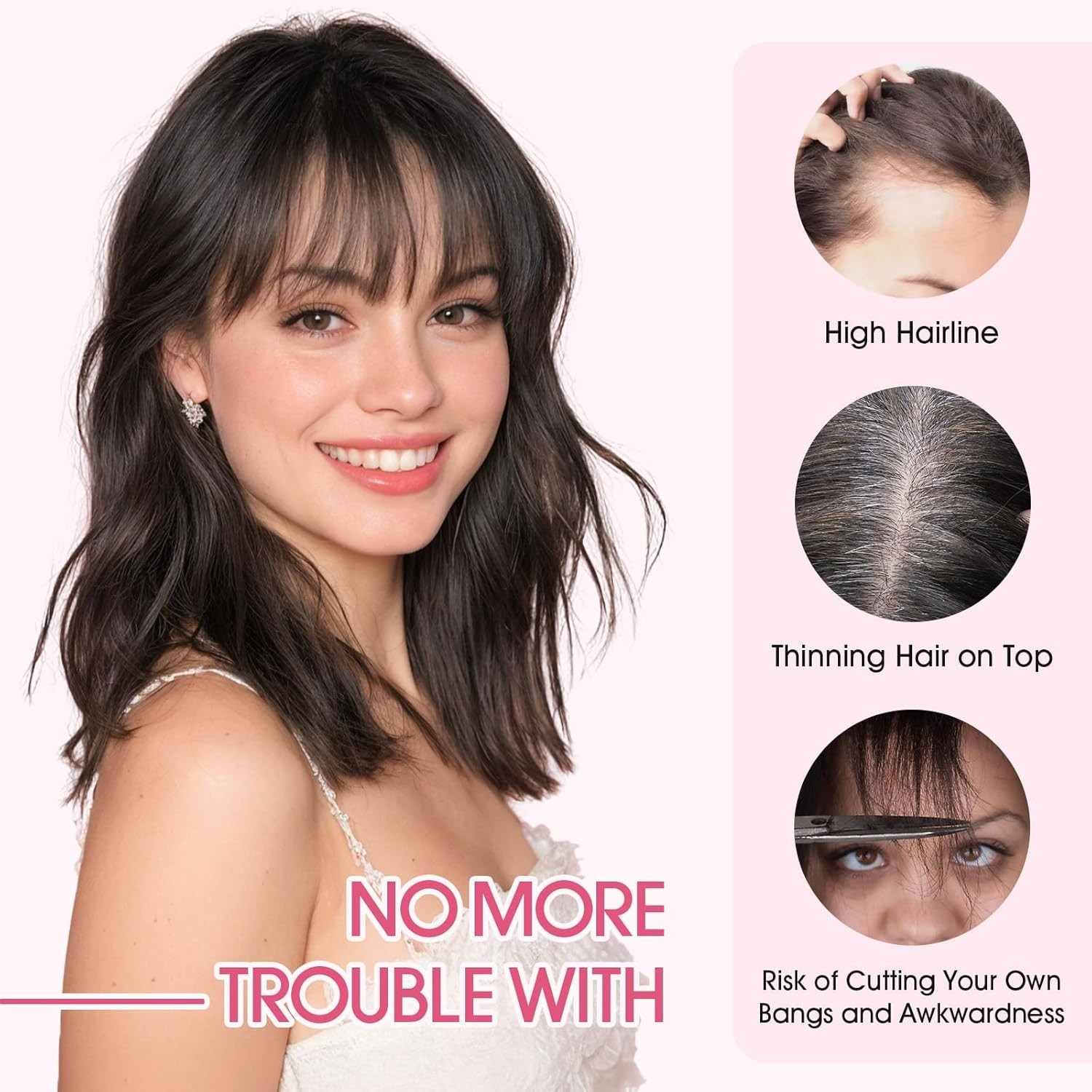 Human Hair Topper with Side Bangs, 3D 360° Seamless Classic Black 11 inch